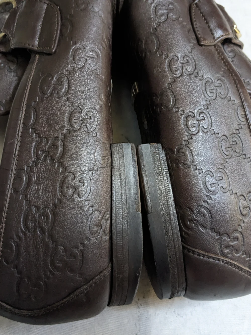 Gucci Horsebit Loafers Brown Monogram Leather Men US 12.5 Slip Ons Snaffle
